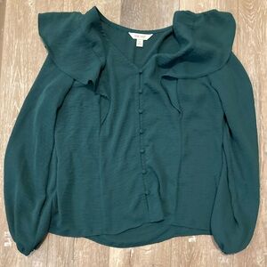 Nine West Emerald Green Flutter Sleeve Blouse